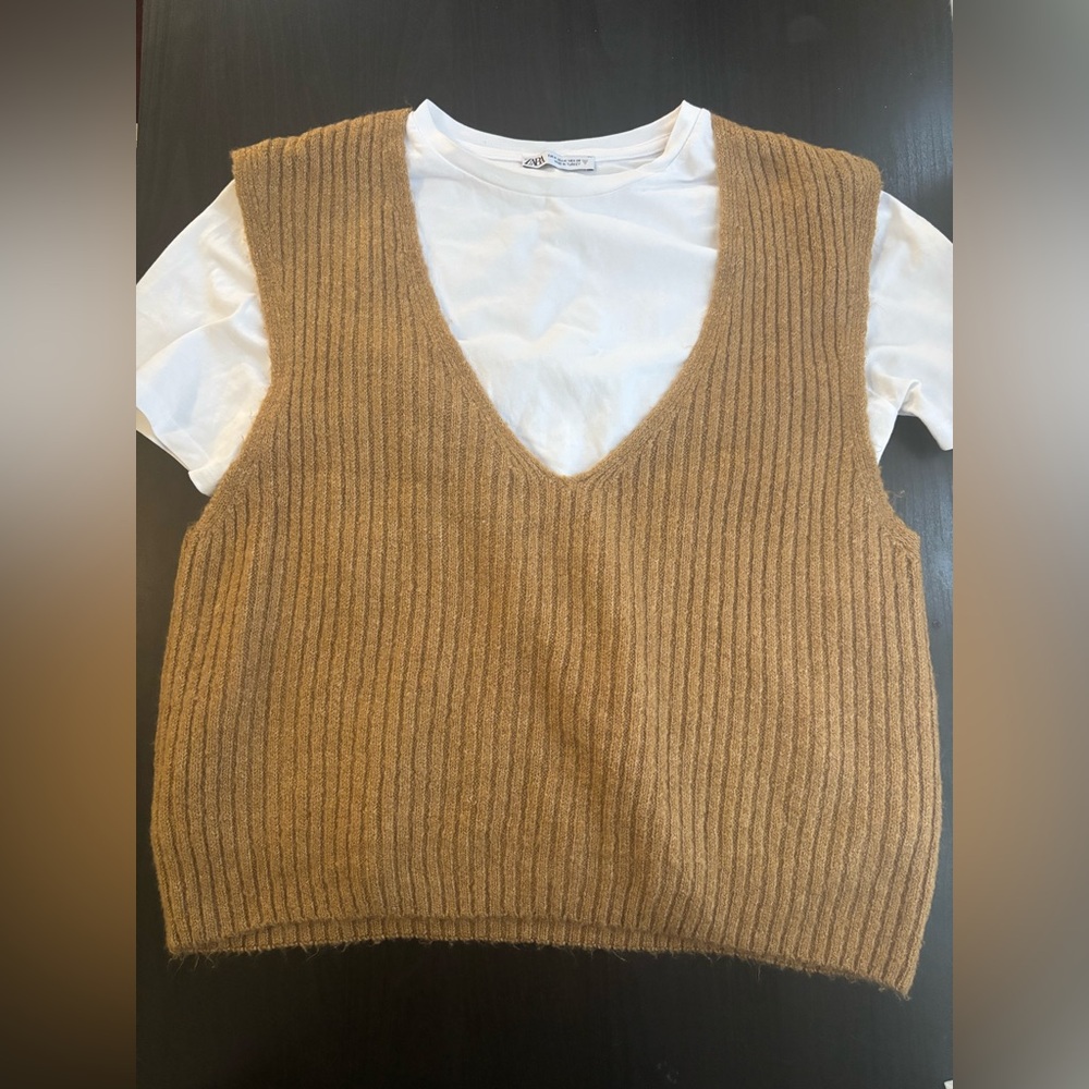 Zara Brown V-Neck Sweater Vest